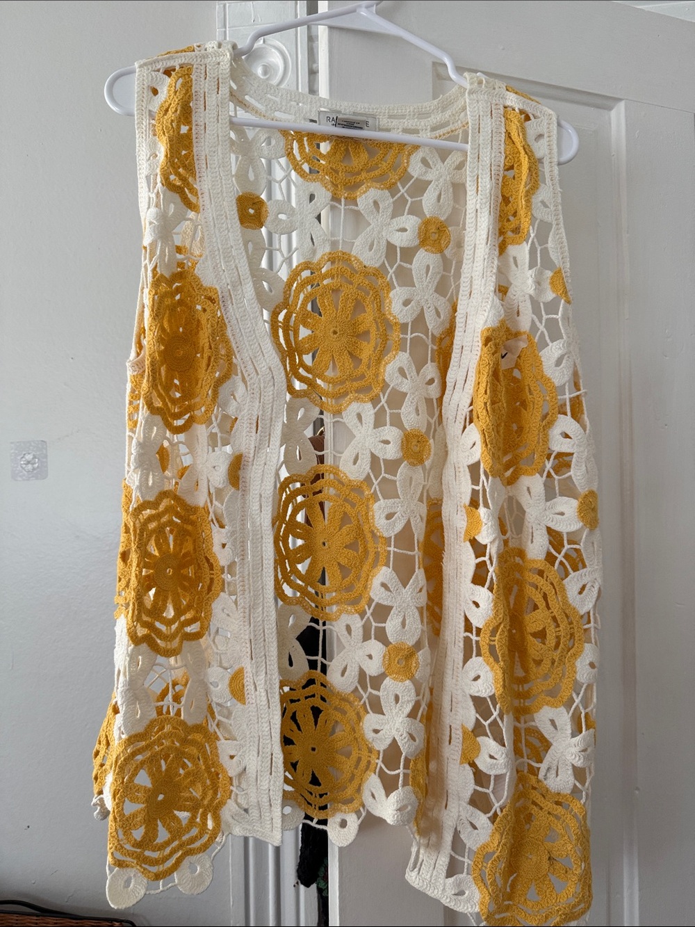 Rachel Zoe Crochet Openwork Vest - Cream & Mustard